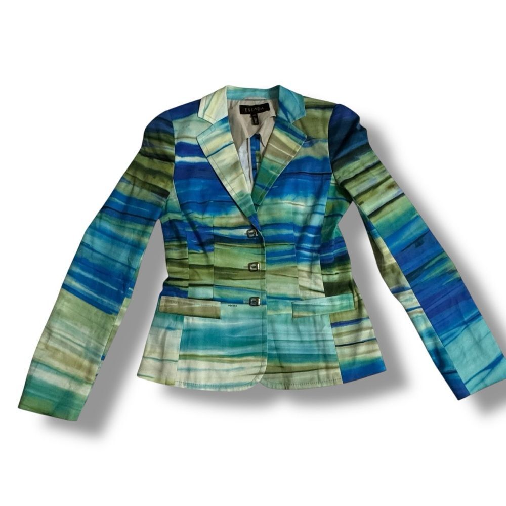 Vintage Escada Blazer EU 34 US 2 Watercolor Stripe Multicolor Art Jacket